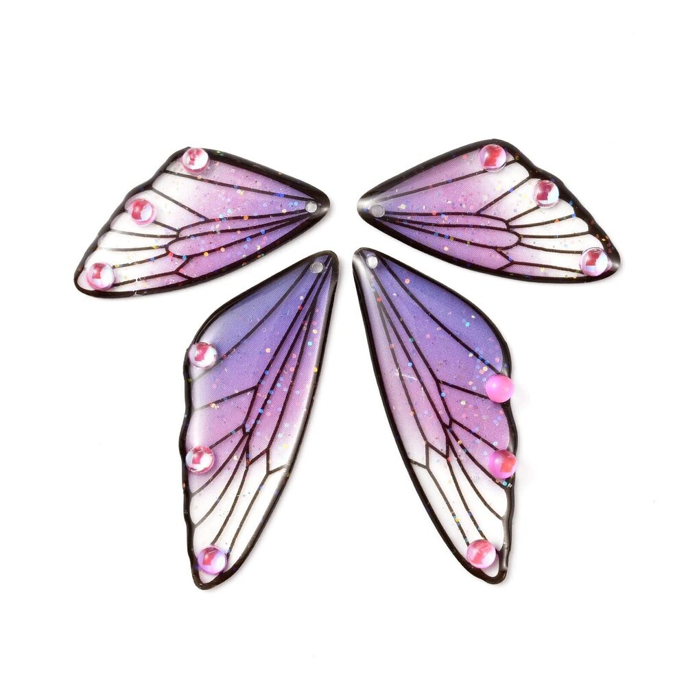 3619 10 Sets Butterfly Wing Resin Charms Crystal Rhinestone Resin